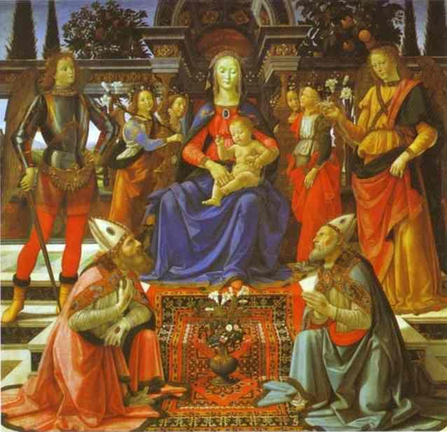 Domenico Ghirlandaio. Madonna and Child Enthroned with Four Angels, the Archangels Michael and Raphael, and St. Gusto and St. Zenobius.