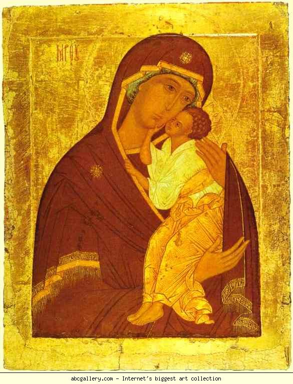 Russian Icon. The Yaroslavl Virgin with Child.