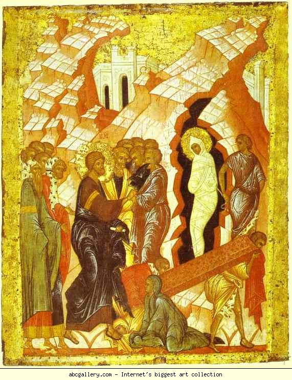 Russian Icon. The Raising of Lazarus.