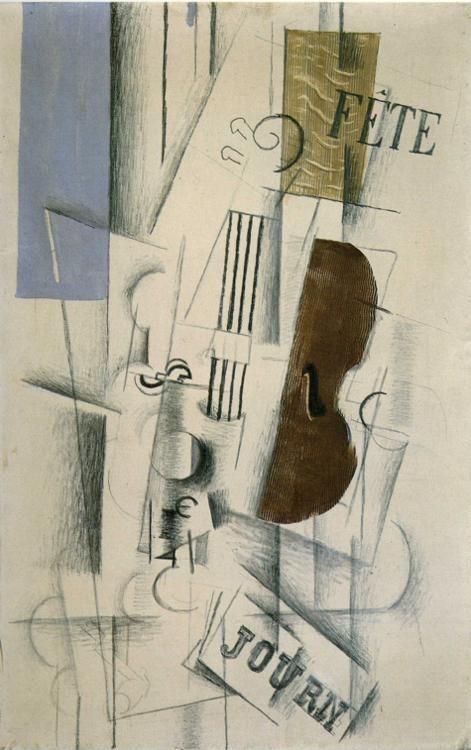 Georges Braque. Violin and Newspaper (Musical Forms).