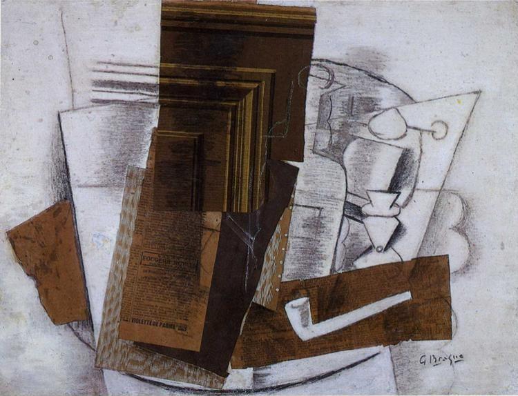 Georges Braque. Bottle, Glass, and Pipe.