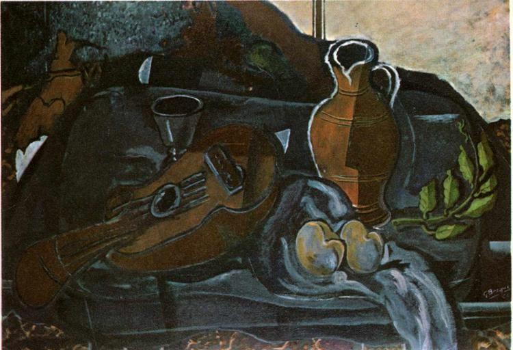 Georges Braque. Mandolin, Glass, Pot and Fruit.