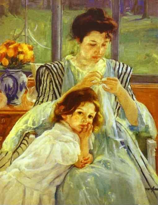 Mary Cassatt. Young Mother Sewing.