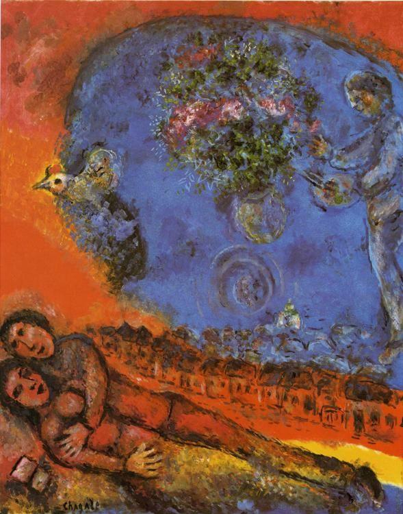 Marc Chagall. Couple on a Red Background.