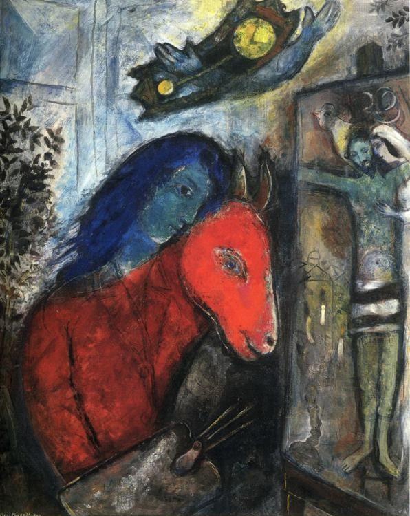 Marc Chagall. Self-Portrait with a Clock. In front of Crucifixion.