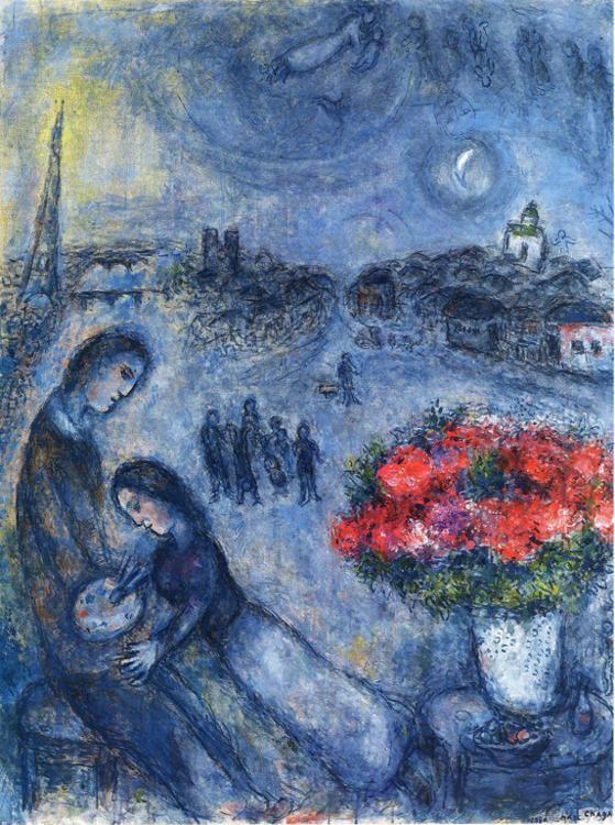Marc Chagall. Newlyweds with Paris in the Background.