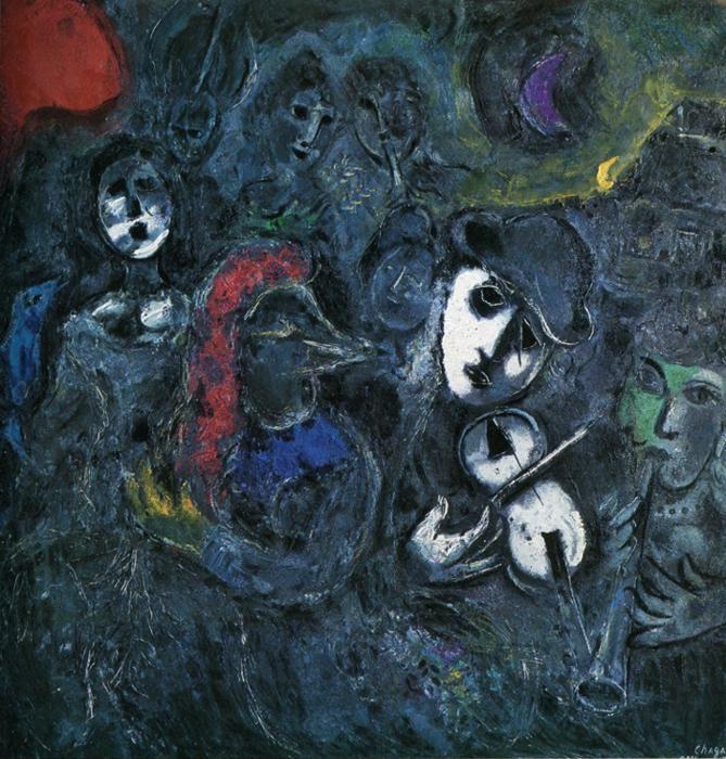 Marc Chagall. Clowns at Night. (Les saltimbanques dans la nuit).