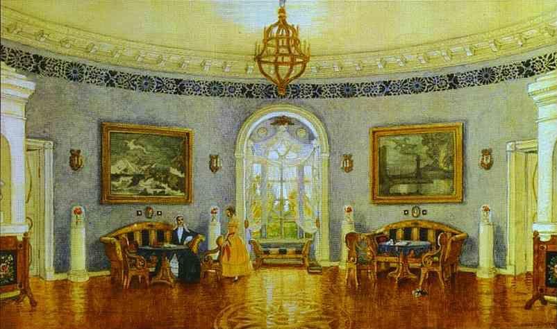 Mstislav Dobuzhinsky. The Blue Lounge. Set design for Act I of Turgenev's in Moscow Art TheaterÑŽ A Month in the Country.