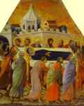 Duccio di Buoninsegna. Maestà (front, crowning panels) The Funeral Procession. Detail.