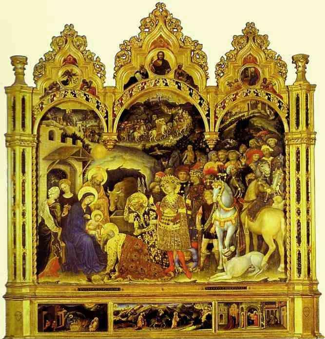Gentile da Fabriano. Adoration of the Magi. From the Strozzi Chapel in Santa Trinita, Florence.