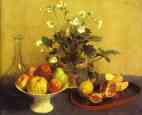Henri Fantin-Latour. Still-life. Flowers, Bowl of Fruit and Pitcher. (Nature morte. Fleurs, compotier et carafe).