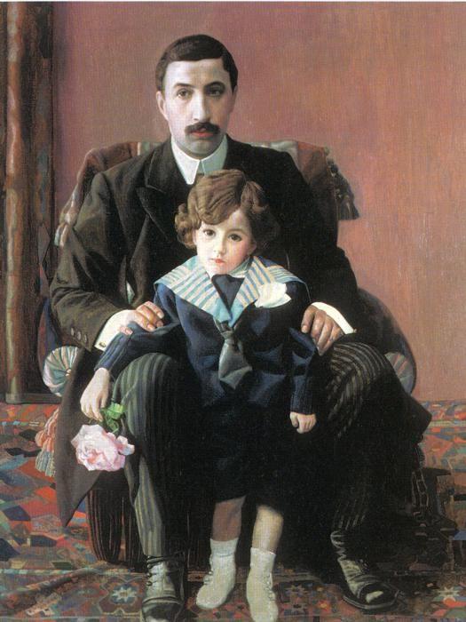 Pavel Filonov. Portrait of Arman Franzevich Aziber with His Son.