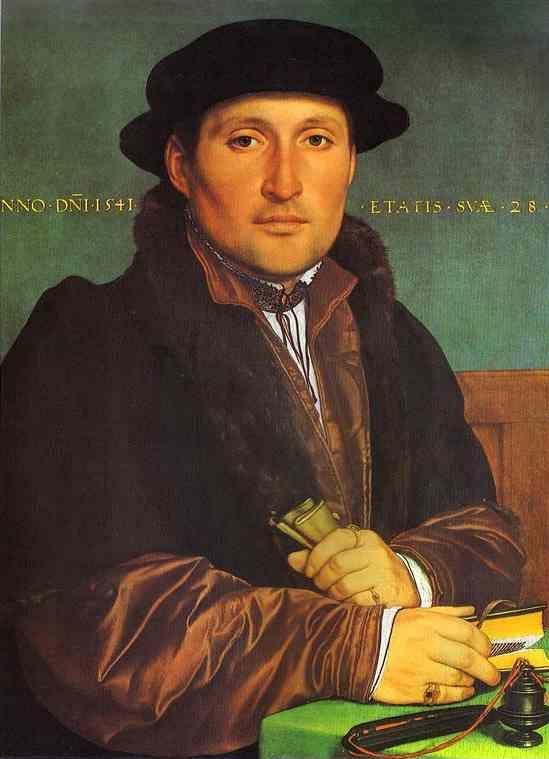 Hans Holbein. Portrait of Unknown Young Man at his Office Desk.