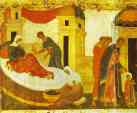 Dionisii (Dionysius). The Birth of Elevfery-Alexius. Border scene of St. Alexius, Metropolitan of Moscow, with Scenes from His Life.