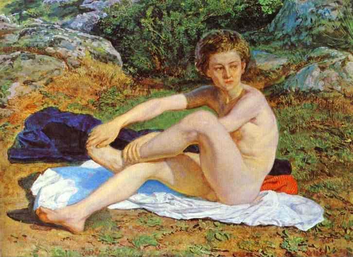 Alexander Ivanov. Nude Boy on a White Blanket.