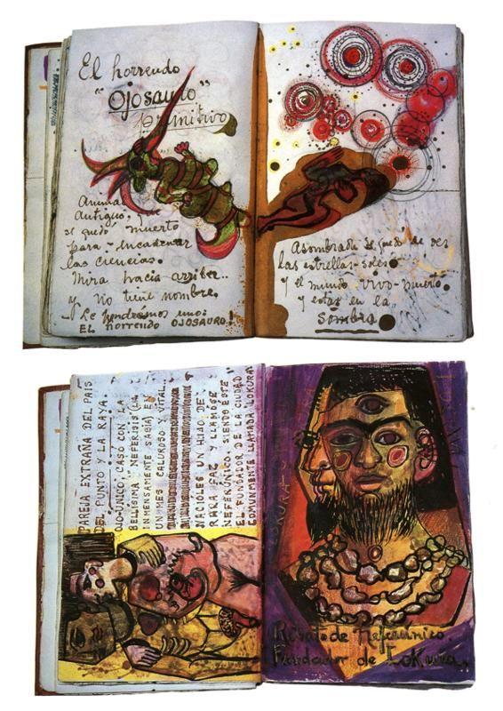 Frida Kahlo. Diary pages: "El horrendo 'ojosauro'" and "Portrait of Neferunico, Founder of Madness".