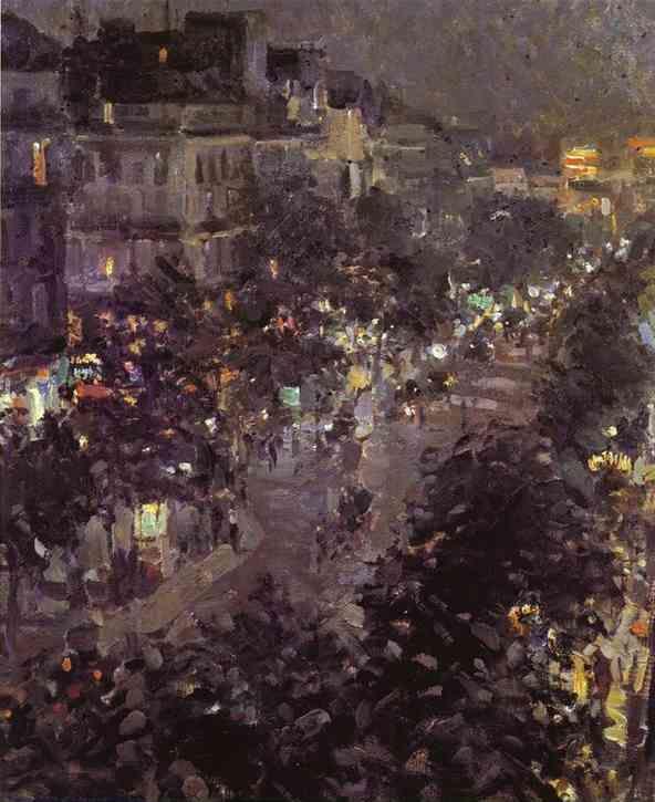 Constantin Korovin. Paris at Night. Boulevard des Italiens.