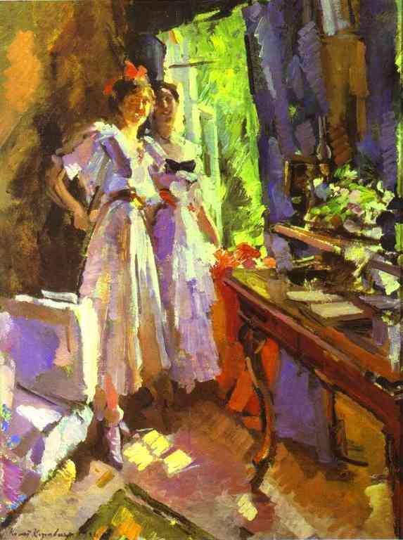 Constantin Korovin. In Front of the Open Window (Shalyapin's Daughters, Irina and Lidya).