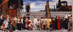 Frederick Leighton. Cimabue's Celebrated Madonna is Carried in Procession through the Streets of Florence; in front of the Madonna, and Crowned with Laurels, Walks CImabue Himself, with his Pupil Giotto; Behind It Arnolfo Di Lapo, Gaddo Gaddi, Andrea Tafi, Niccola Pisano, Buffalmacco, and Simone Memmi; in the Corner Dante.
