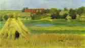 Isaac Levitan. Sheaves and a Village Beyond the River.