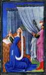 Limbourg Brothers. The Belles Heures of Jean de France, Duke de Berry. Page with Duchess de Berry Praying. Detail.