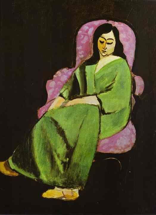 Henri Matisse. Laurette in a Green Dress  on a Black Background.