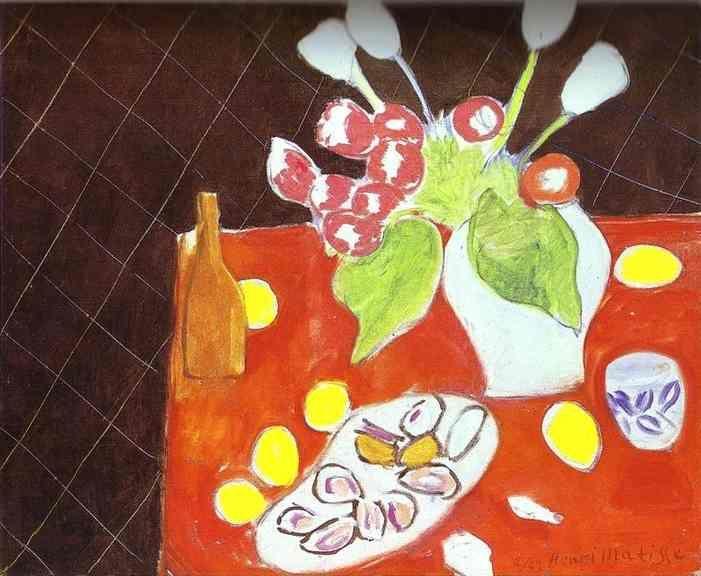 Henri Matisse. Tulips and Oysters on Black  Background.
