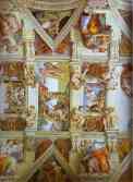 Michelangelo. Partial view of the the frescoes in the Sisine Chapel.
