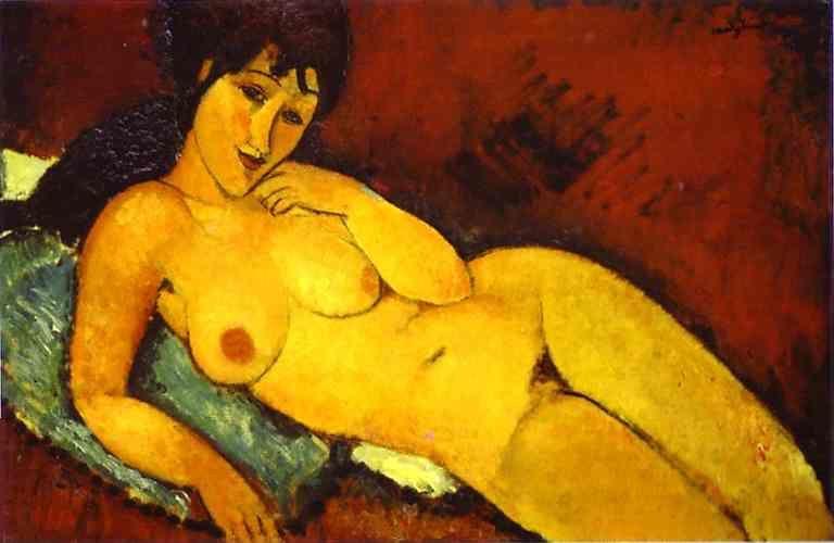 Amedeo Modigliani. Nude on a Blue Cushion.