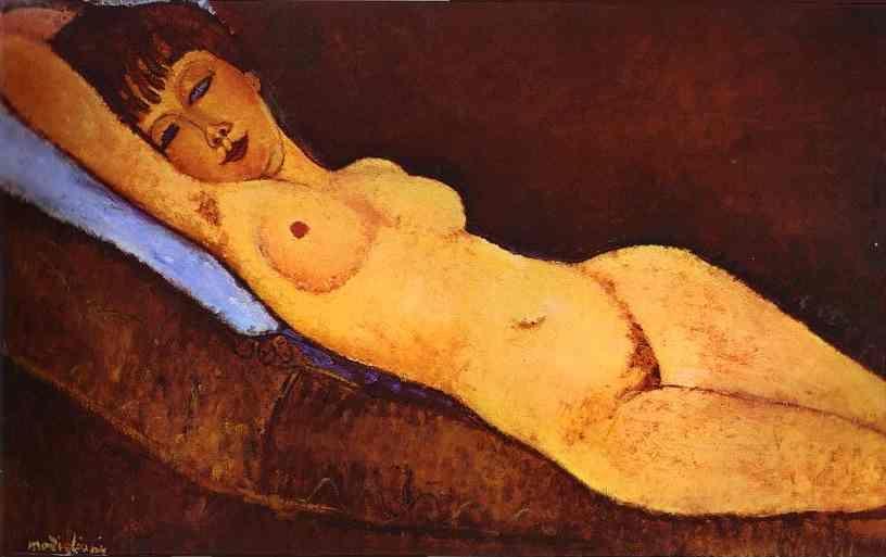 Amedeo Modigliani. Reclining Nude with Blue
 Cushion.