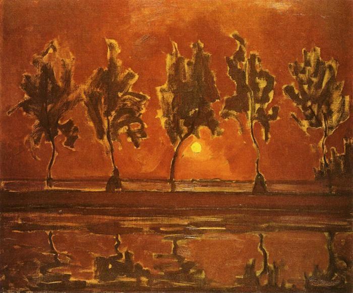 Piet Mondrian. Trees by the Gein at Moonrise.  / Bomen aan het Gein bij opkomende maan.