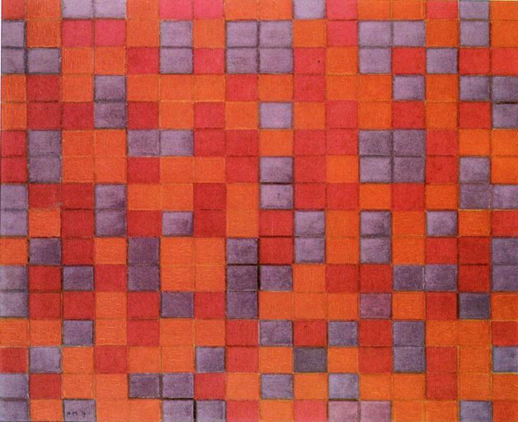 Piet Mondrian. Composition Chequerboard,
 Dark Colors. / Compositie Dambord, donkere Kleuren.
