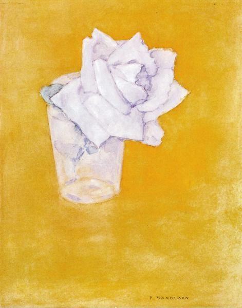 Piet Mondrian. White Rose in a Glass. / Witte
 roos in glas.