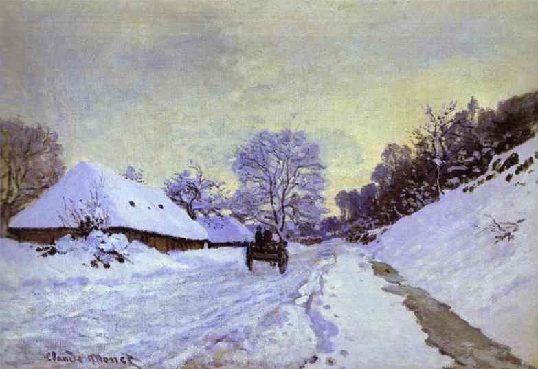Claude Monet. The Cart; Snow-Covered Road at Honfieur, with Saint-Simeon Farm.