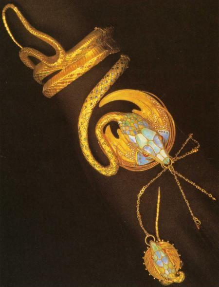 Alphonse Mucha. Serpentine Bracelet with Ring.