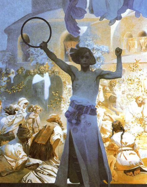 Alphonse Mucha. The Introduction of the Slavonic  Liturgy. Detail.