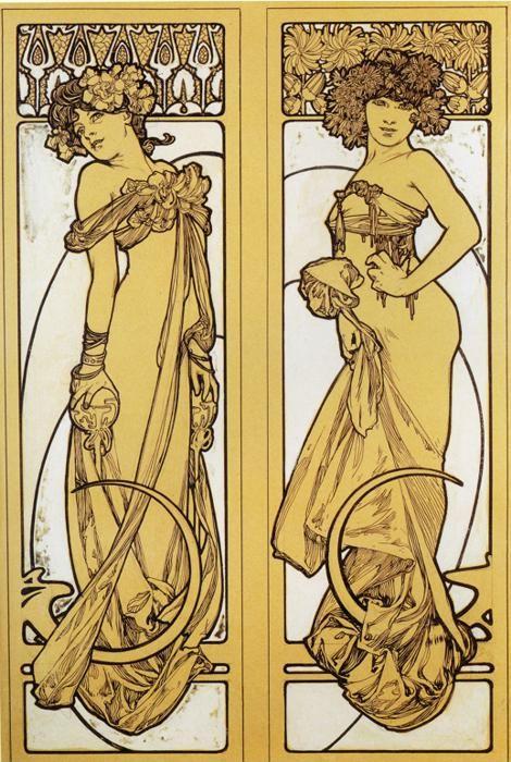 Alphonse Mucha. Two Standing Women. Design for Documents décoratifs. Plate 45.
