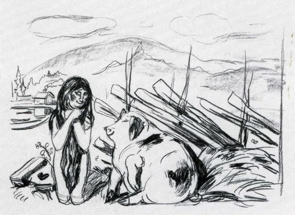 Edvard Munch. Omega and the Pig.
 From
 the series Alpha and Omega.