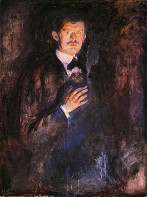 Edvard Munch. Self-Portrait with Burning
 Cigarette.