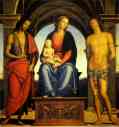 Pietro Perugino. Madonna and Child  Enthroned with St. John the Baptist and St. Sebastian.