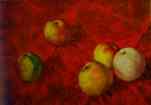 Apples on a Red Cloth.