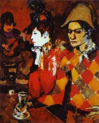 Pablo Picasso. In 'Lapin Agile' or Harlequin  with a Glass.