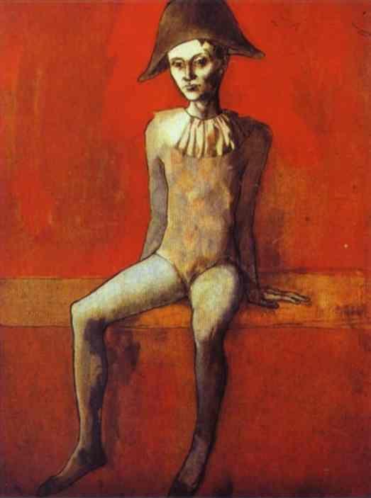 Pablo Picasso. Harlequin Sitting on a Red  Couch.