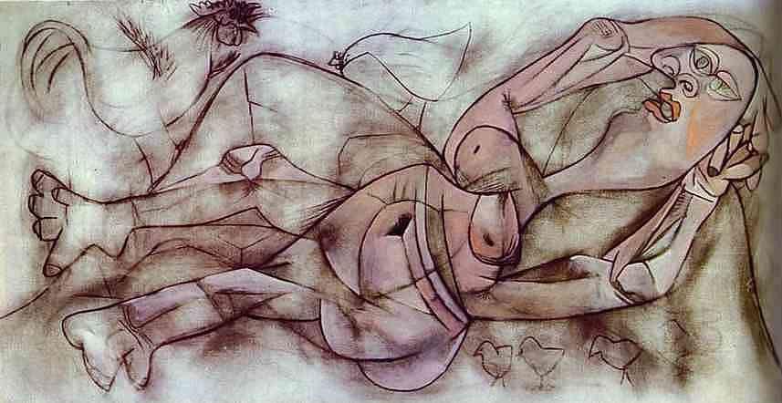 Pablo Picasso. Farmer and Nude, Surrounded  by Hens.