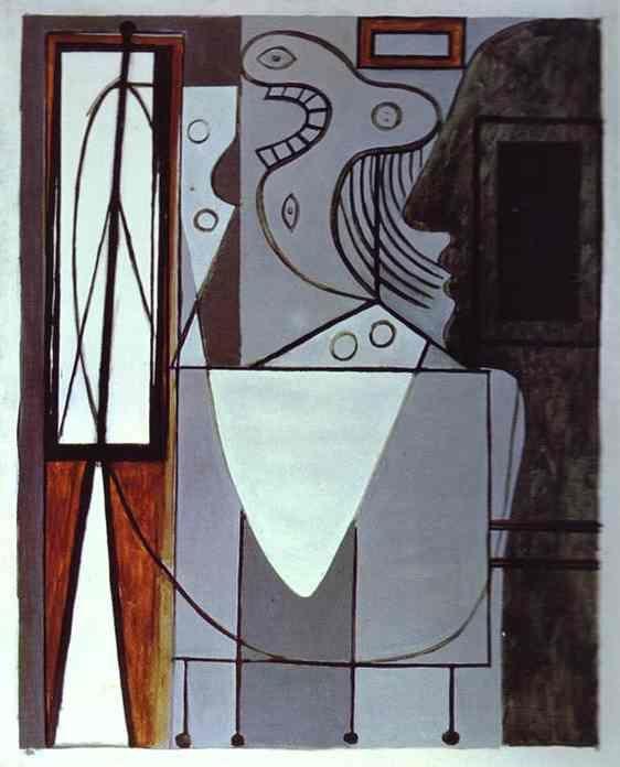 Pablo Picasso. Silhouette of Piccasso and  Young Girl Crying.
