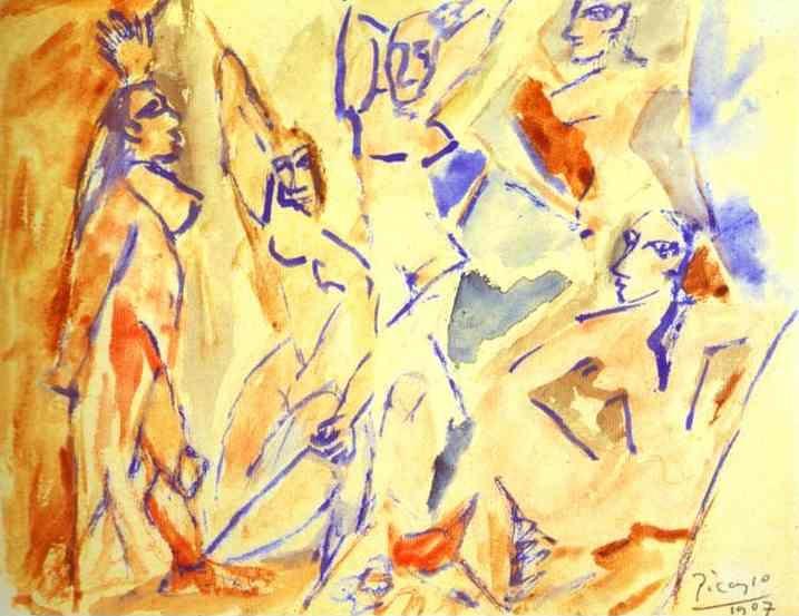 Pablo Picasso. Sketch for The Demoiselles  d'Avignon.