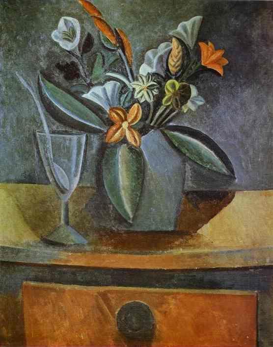 Pablo Picasso. Flowers in a Grey Jug and  Wine-Glass with Spoon.