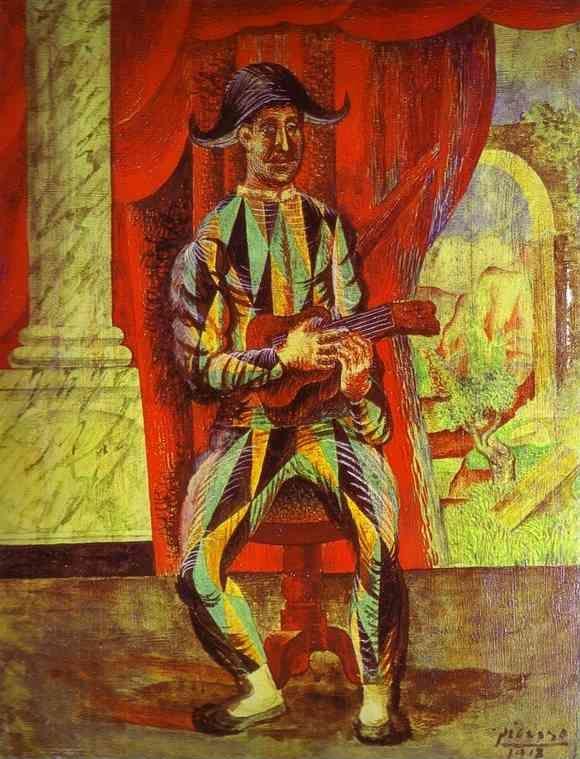 Pablo Picasso. Harlequin with a Guitar.