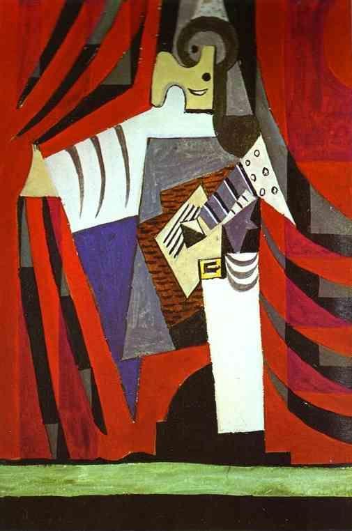 Pablo Picasso. Polichinelle with Guitar Before  the Stage Curtain.