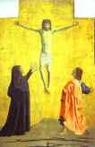 Piero della Francesca. Crucifixion. Pediment panel of the Polyptych of the Misericordia.